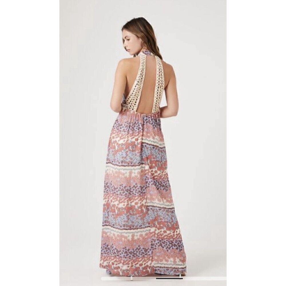 Forever 21 Maxi Dress Bohemian Retro, Hippie Long Sleeve Orange Rayon Sz M - Picture 2 of 9